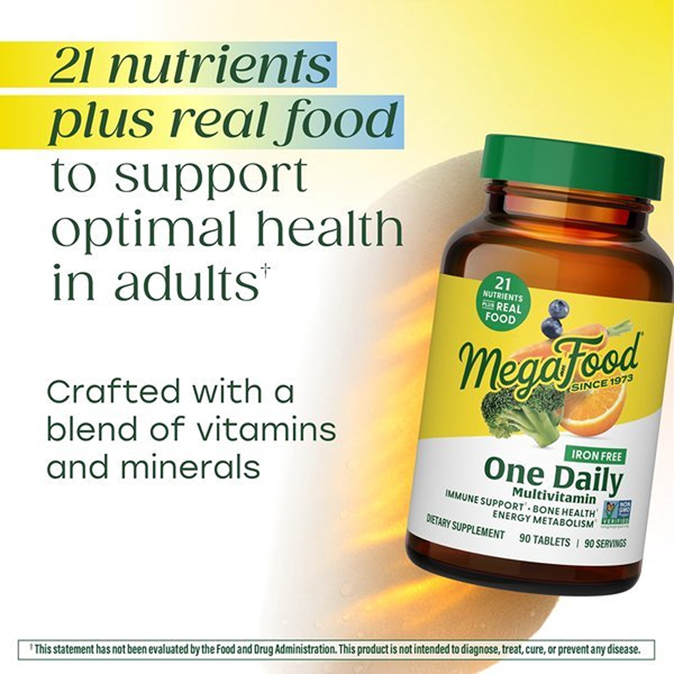 MegaFood One Daily Iron Free Multivitamin - Immune & Bone Support - Non-GMO - 90 Servings
