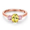 thumbnail image 3 of Gem Stone King 18K Rose Gold Plated Silver Canary Mystic Topaz and Pink Lab Grown Diamond Engagement Ring for Women | 1.16 Cttw | Oval 7X5MM | Gemstone November Birthstone | Size 7, 3 of 6