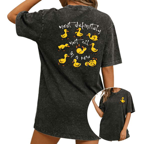 Retro Cute Ducklings Not In A Row Wash Print Tshirt S-2XL Vintage Black Graphic Tees Gift Shirts for Animal Lover Tops