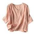 thumbnail image 3 of Kelon Short Sleeve Womens Linen Cotton Tops Vacation Casual Outfits Blouses Dressy Casual Summer Outfits 2026, 3 of 3
