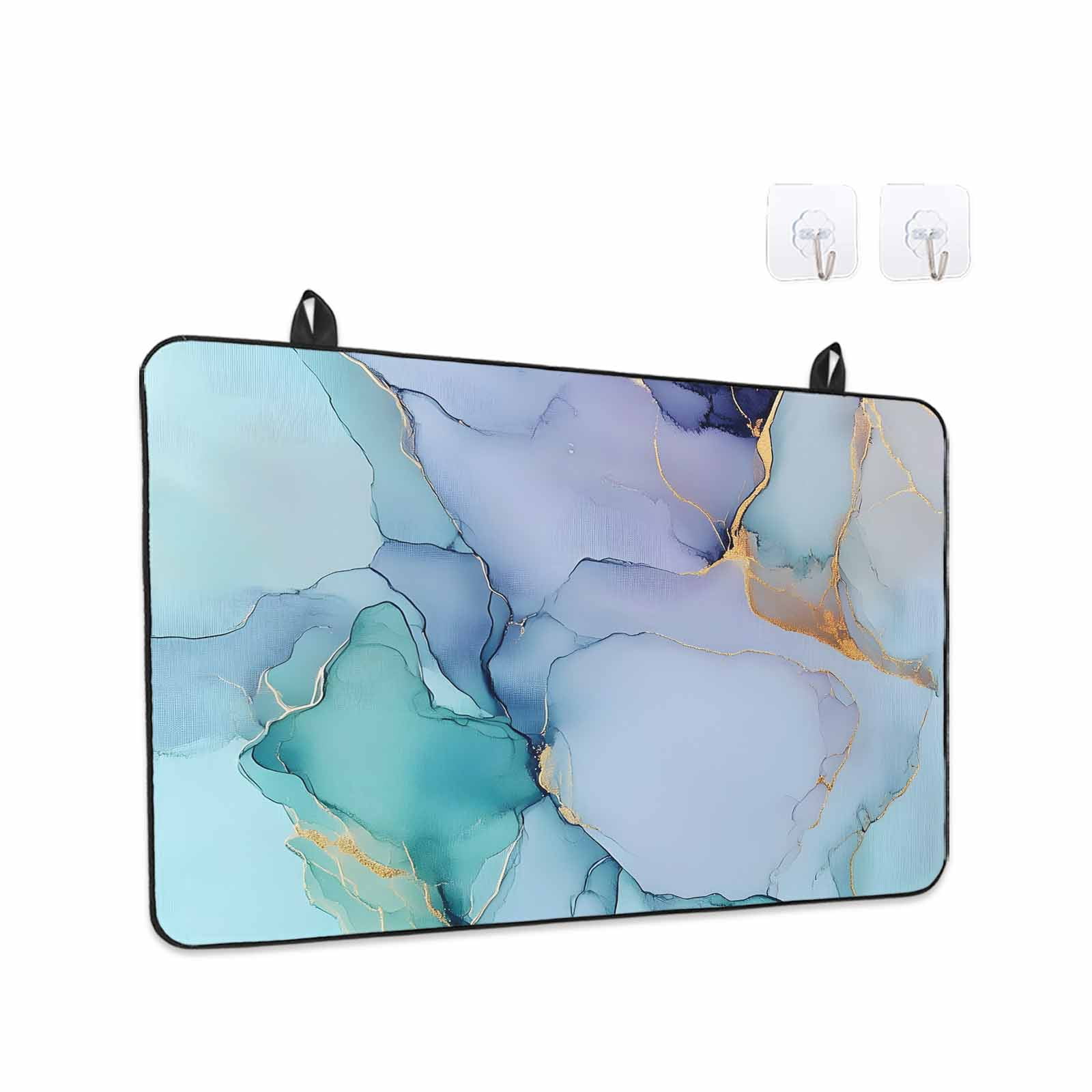 Teal Stove Top Cover for Electric Stove, Heat-proof & Non Slip Glass Top Stove Cover Protector, Abstract Modern Marble Ink Painting Art Kitchen Flat Cooktop Rubber Mat 24x21 Inches