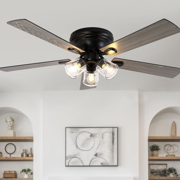 Bella Depot 52" Rustic Flush Mount Ceiling Fan with Light and Remote 6-Speed Reversible DC Motor