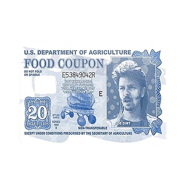 Diseño de tarjeta de crédito con cupón de comida divertida de Joe Dirt