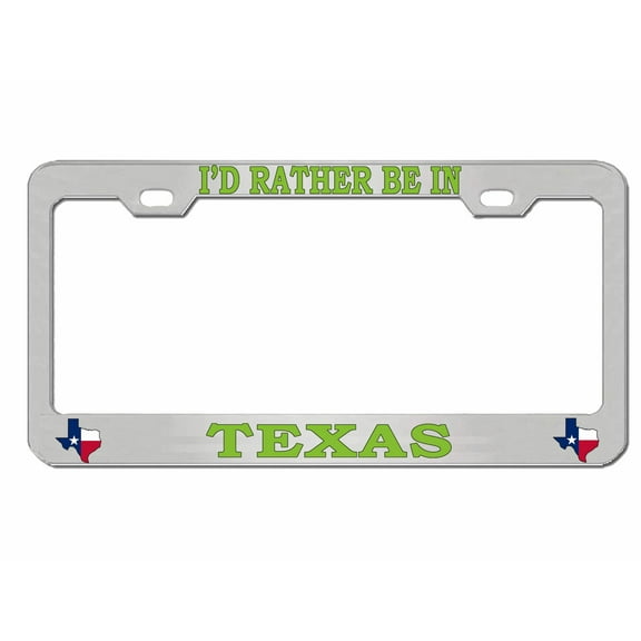 I'd Rather be in Texas Style Heavy Duty Metal License Plate Frame Personalised/Car Accessories Car Tag Holder Cover (Black/White)