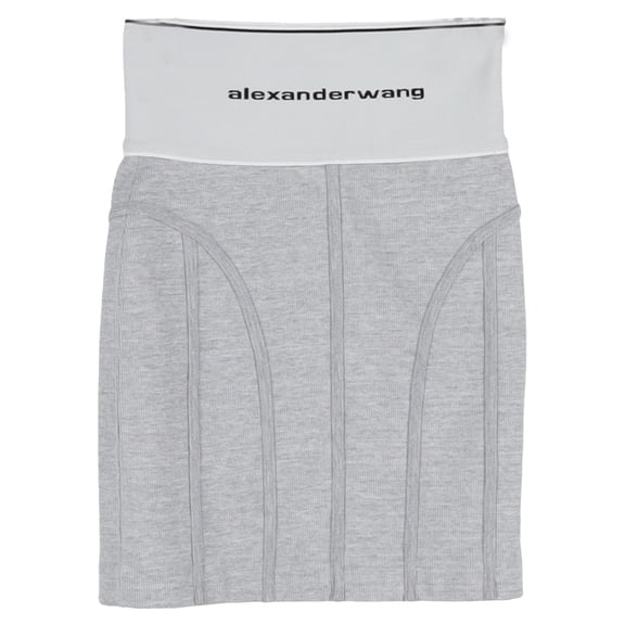 Pre-Owned Alexander wang Logo Elastic Mini Skirt in Grey Cotton