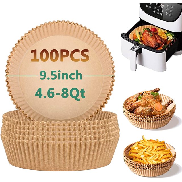 Air Fryer Liners for Ninja AF101C, 9.5 Inch Air Fryer Disposable Paper Liners, Non-Stick Disposable Unbleached Baking Paper for Air Fryer, Baking Roasting Microwave, 100pcs