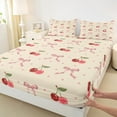 thumbnail image 3 of Feelyou Cartoon Bowknot Child Full Size Sheets, Kawaii Cherry Fruit Bed Sheets, Cute Princess Bow Style Sheet Sets, Ultra Soft Bedroom Decor, 4 Pieces, 3 of 7