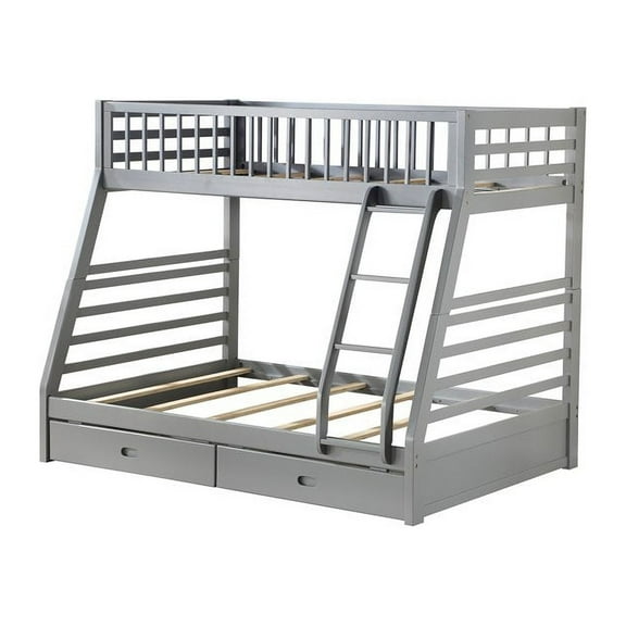 Bowery Hill Twin over Full Bunk Bed with 2 Drawers in Gray
