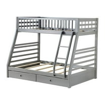 Bowery Hill Twin over Full Bunk Bed with 2 Drawers in Gray