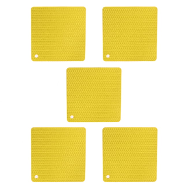 5pcs Silicone Pot Holders Mat Heat Resistant Anti Slip Square Honeycomb Trivet Mat Hot Pads for Kitchen Counter Yellow
