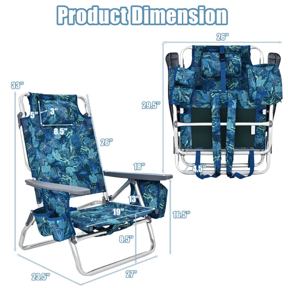 Aimee Lii 4-Pack 5-Position Outdoor Folding Backpack Beach Reclining Chair with Pillow, Outdoor Patio Furniture, Navy Aimee Lii 4-Pack 5-Position Outdoor Folding Backpack Beach Reclining Chair with Pillow, Outdoor Patio Furniture, Navy