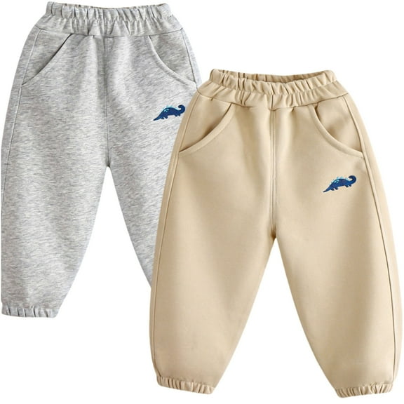 Tdoqot Toddler Boys Sweatpants with Pockets 2 PC- Baggy Cotton Casual Elastic Waist Jogger Pants Khaki Size 1-8 T