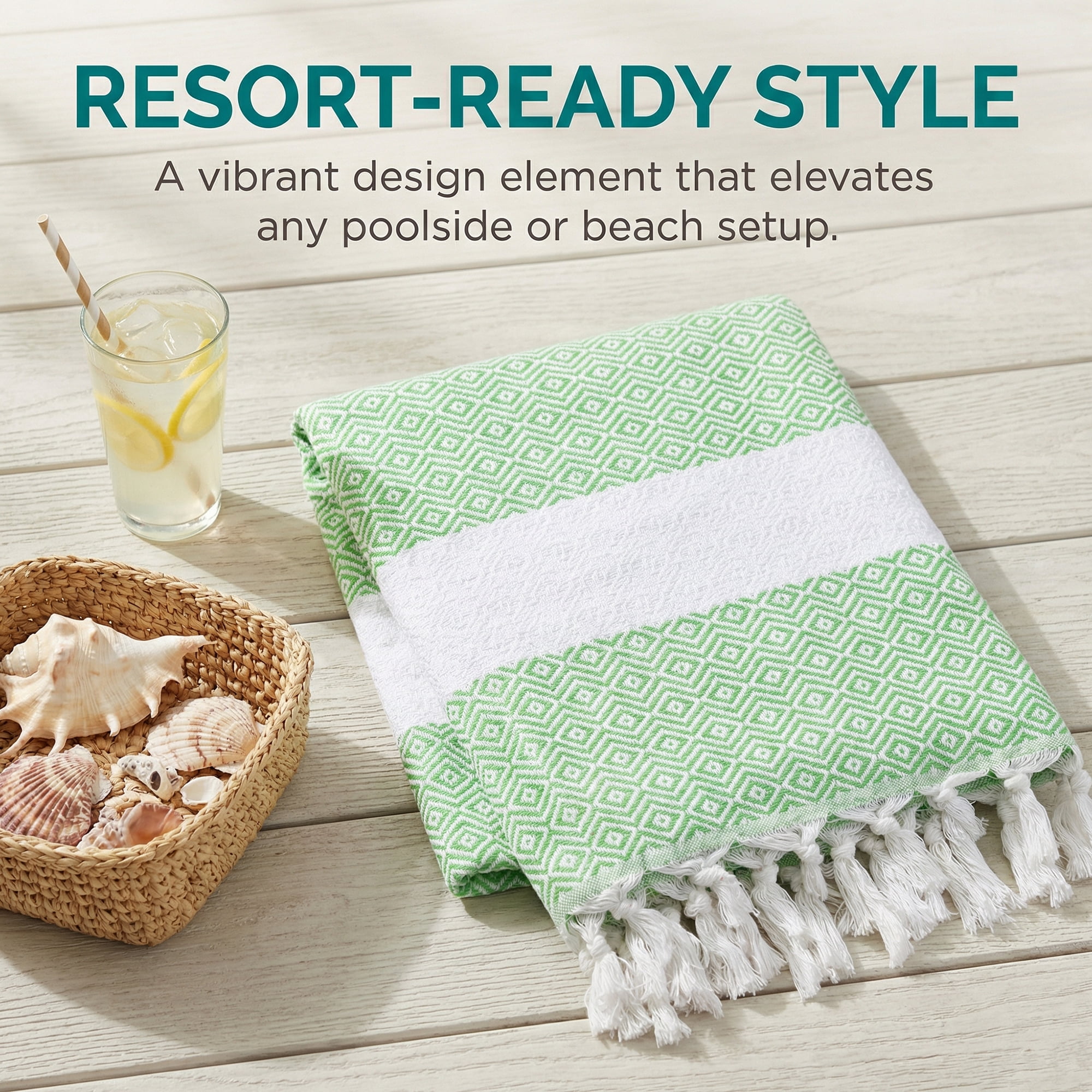 Unique Bargains Geometric Sandproof Quick Dry Turkish Beach Towel Green 71" x 40"