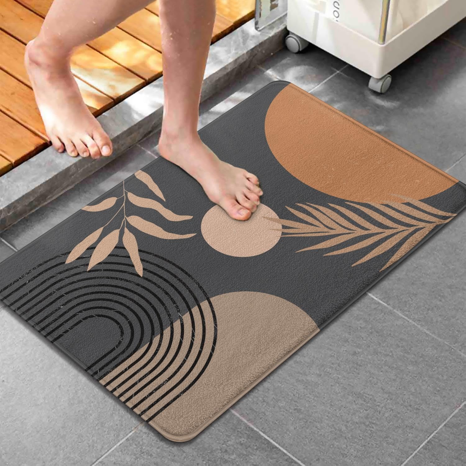 Black Boho Bathroom Rugs Non-Slip Small Bath Mat, Cute Bath Mat Soft Washable Aesthetic Bathmat Shower Rug for Bathtub Bedroom Kitchen