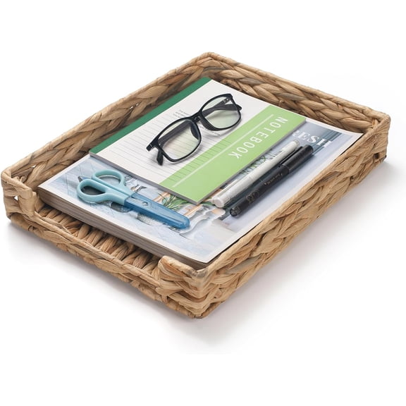 Water Hyacinth Letter Tray, Woven Desk Tray, Wicker Desktop Basket Organizer for Papers, Documents, Magazines, Files