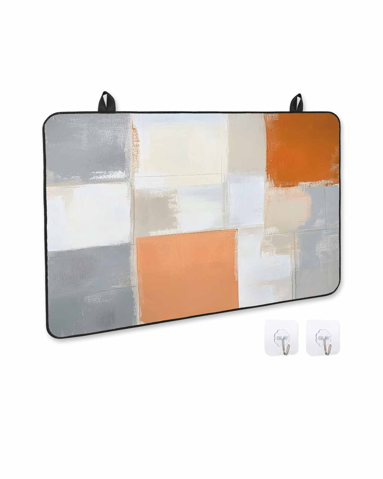 nqOlkjepod Large Induction Cooktop Protector Mat 24"x21", Modern Orange Beige Stove Top Covers for Electric Stove, Abstract Oil Painting Grey Color Blocks Stove Burner Cover Mats Stove Cover
