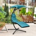 thumbnail image 3 of Gymax Chaise Longue Suspendue en Acier Courbé pour Patio avec Oreiller Intégré Turquoise, 3 of 5