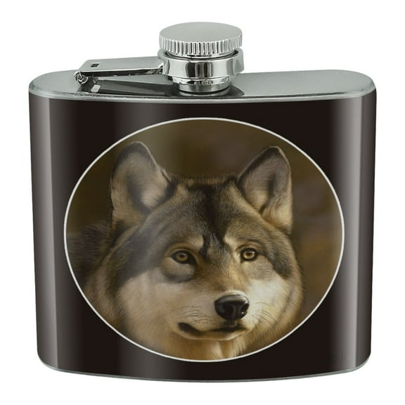 Timberwolf Timber Wolf Wolves Stainless Steel 5oz Hip Drink Kidney Flask