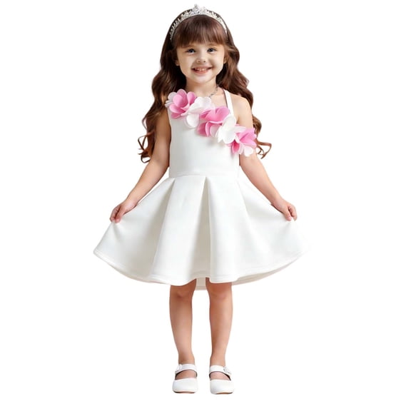 Zpanxa Girls Dresses, Kid's Princess Dress Solid Spaghetti Strap Sleeveless Casual Dresses White 1-2 Years