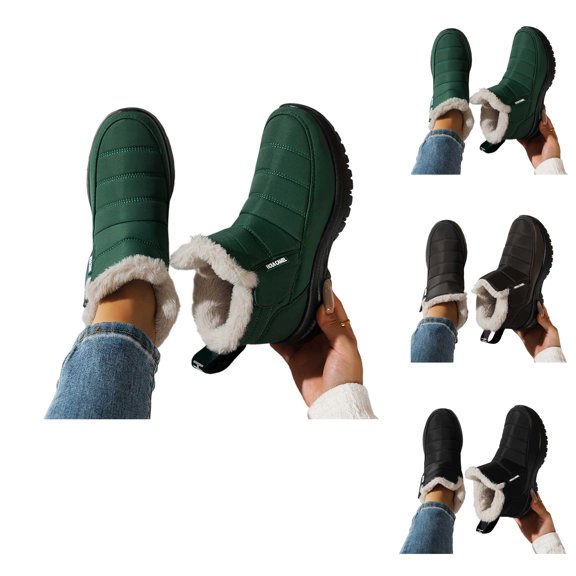Snow Boots for Women Faux Fur Warm Winter Ankle Boots Slip On Non Slip Cozy Outdoor Plus Size Shoes