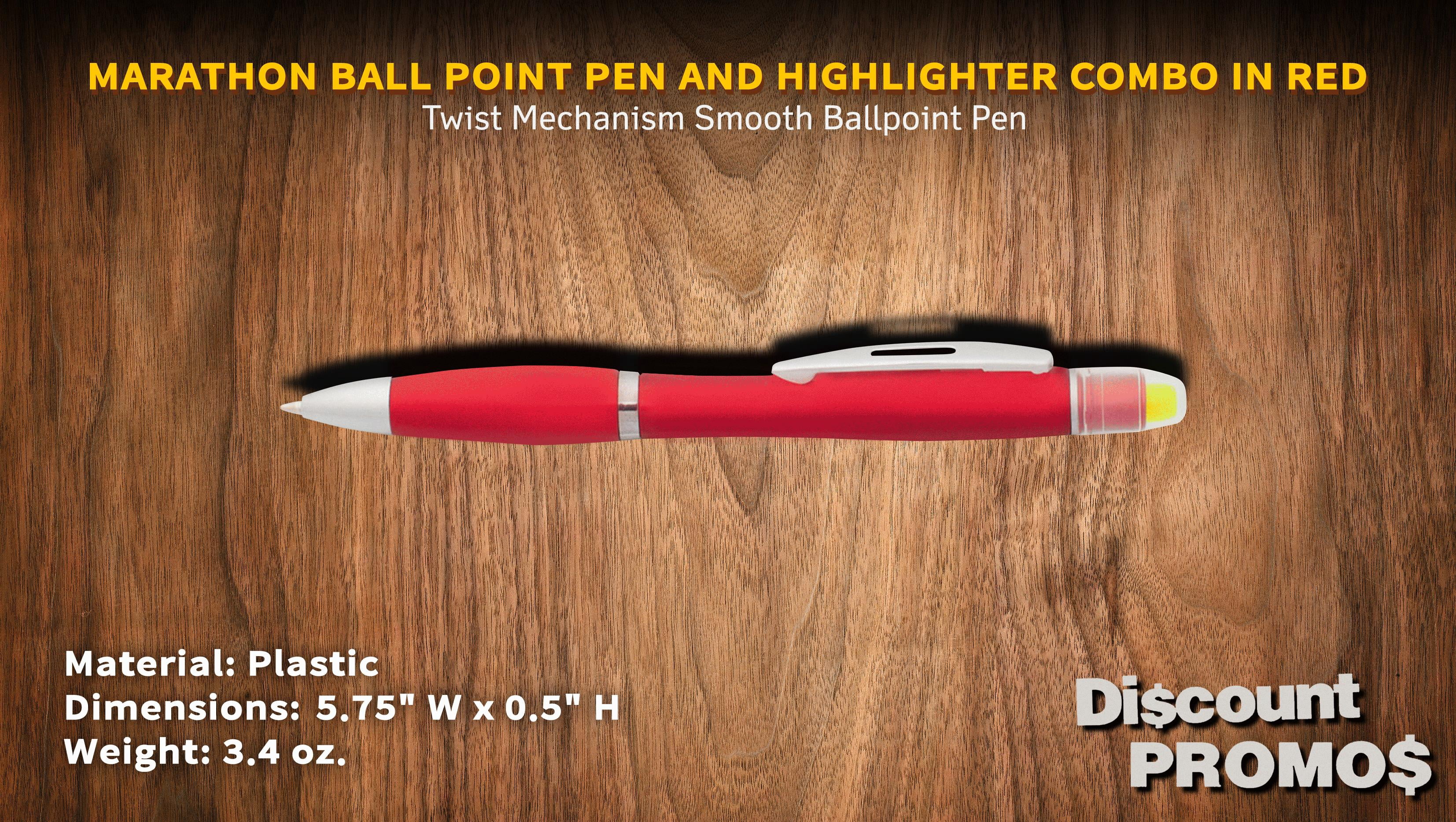 10 Marathon Gel Highlighter Pens Pack - Twist Mechanism, Ballpoint - Red