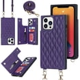 thumbnail image 2 of Crossbody Wallet Case for iPhone 13 Pro Max with Card Slot Holder,Magnetic Flip Folio Purse,PU Leather with Detachable Lanyard Strap Lattice Pattern Travel Case 6.7 Inch (Purple), 2 of 16