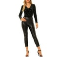 thumbnail image 2 of MODA NOVA Juniors Velvet V-Neck Long Sleeve Metallic Shiny Star Blouse Black M, 2 of 6