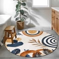 thumbnail image 3 of Round Area Rug 3ft Mid Century Abstract Geometric Area Rugs Washable Low Pile Floor Carpet for Bedroom, Boho Leaves Nordic Arch Sun Non Slip Soft Rugs for Living Room Entryway Dining Room, 3 of 9
