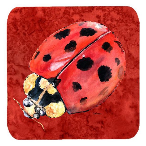 Lady Bug On Deep Red Foam Coasters, Set Of 4