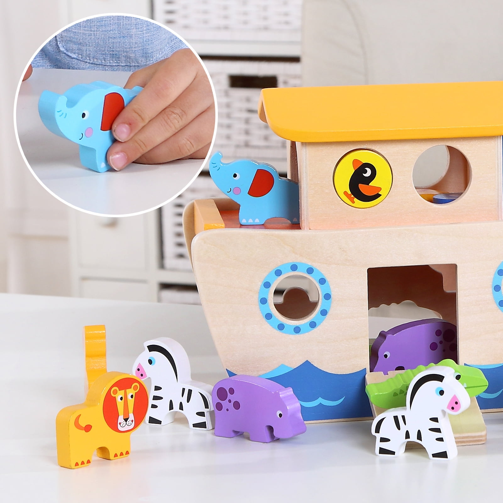 TOOKYLAND Wooden Noah's Ark Toys for Kids, Animal Shape Sorter