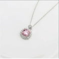 thumbnail image 3 of Gaspara Cushion Cut Lab Created Pink Sapphire & Diamond Women's Pendant 14K White Gold Plated, 3 of 4