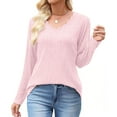 thumbnail image 5 of Womens Ribbed Knitted Fall Sweater, Long Sleeve Pullover for Women Fashion Loose Fit Solid Color Lace V Neck Sweaters, 5 of 6