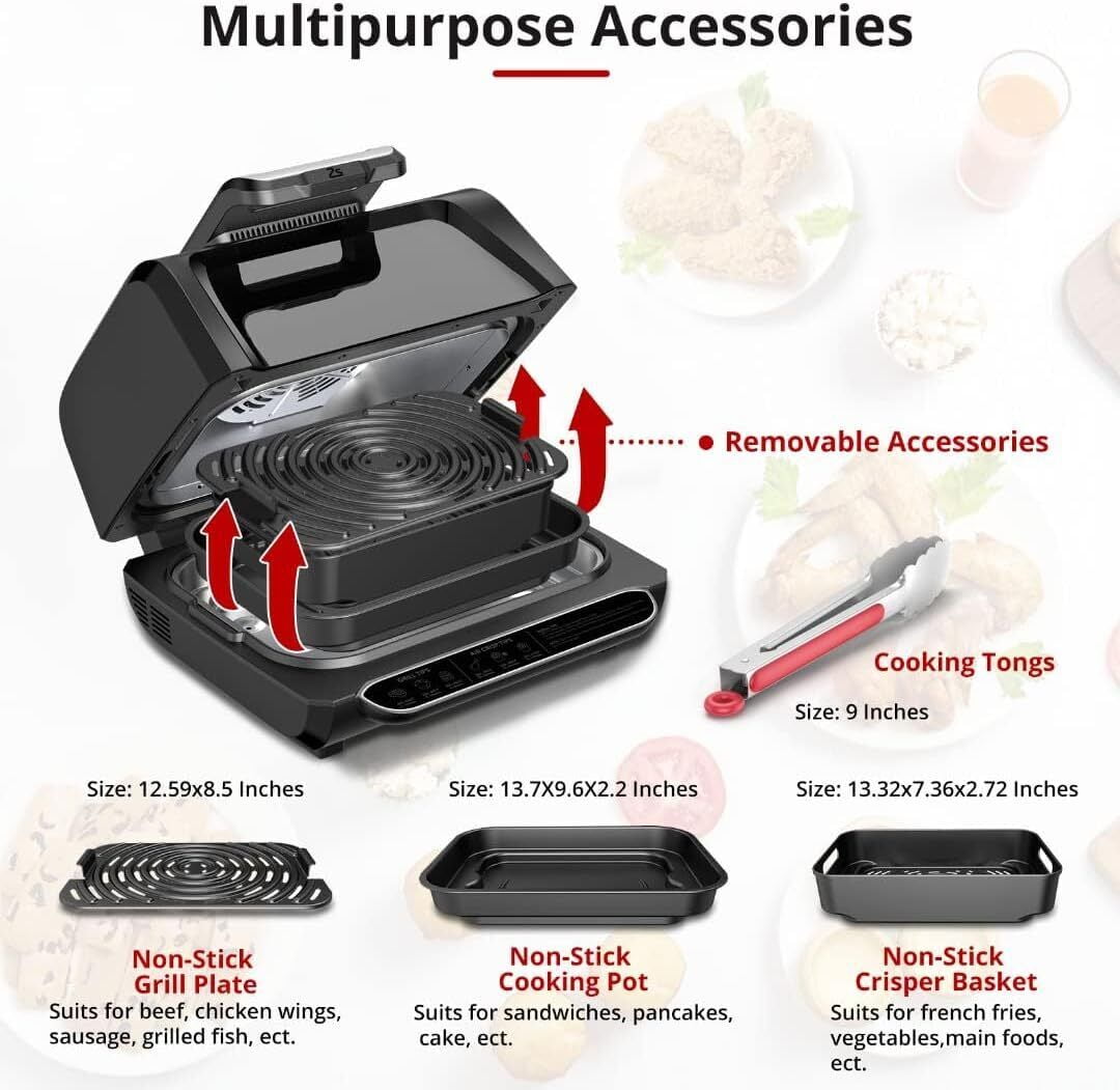 WhizMax 7-in-1 Smokeless Electric Air Grill Fryer Smokeless 1750W 4Qt Flat Top Griddle