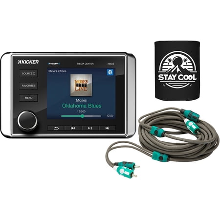 KICKER Receiver and Speakers Package of 2 Items - In-Dash KM Series Digital Media Marine Receiver with RCA Audio Cable - Stereo Kit - 46KMC5 Receiver & 47KMI10 Cable