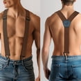 thumbnail image 2 of KAMBERFT Coffee Brown Suspenders for Men, 1.5 inch Wide Adjustable Elastic Y-Back Braces with 3 Snap Loops, 2 of 5