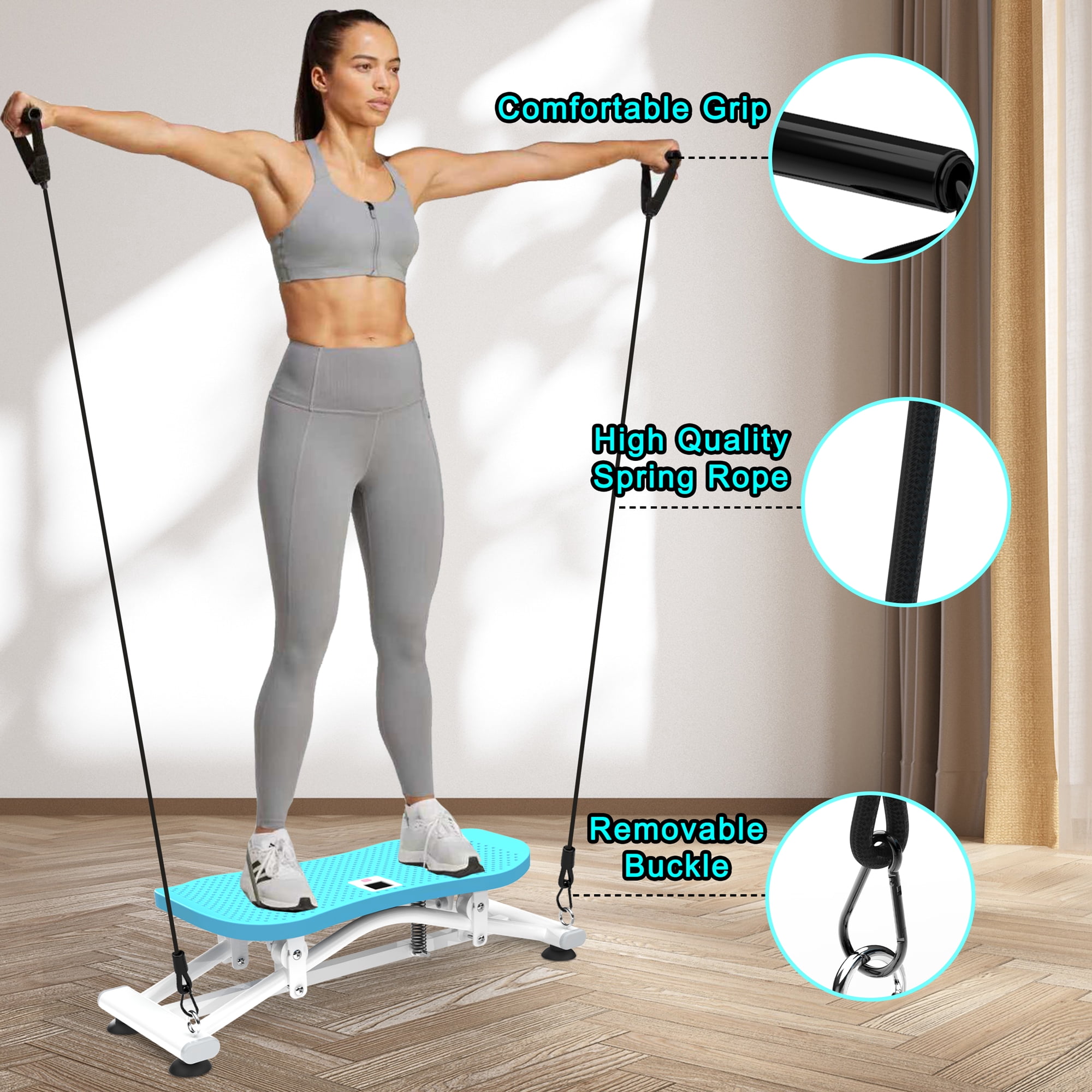 Ski Simulator, Indoor Skiing Machine, Sliding Fitness Trainer with Resistance Bands, Detachable Bands, Non-Slip Base, 300 Lbs Capacity, for Core Leg Arm Workout, Full-Body Cardio at Home Gym, Blue