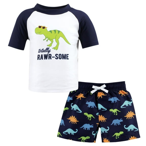 Hudson Baby Boys Swim Rashguard Set, Rawr, 3-6 Months
