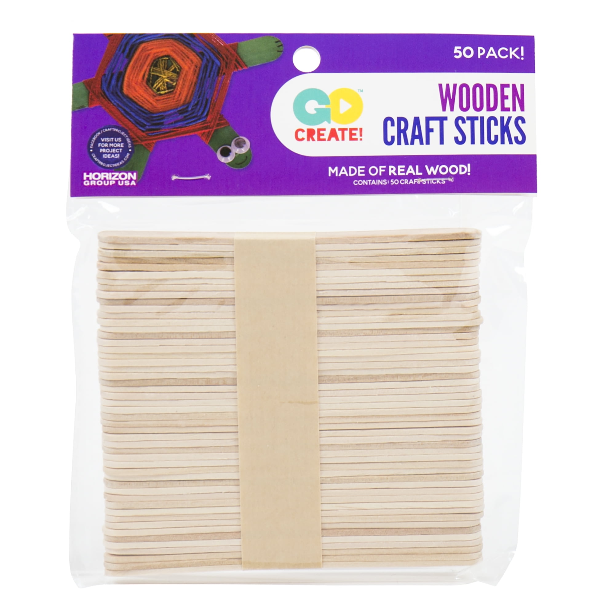 Go Create Wooden Craft Sticks, 50-Pack Real Wood Craft Sticks