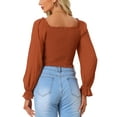 thumbnail image 3 of INSPIRE CHIC Crop Blouse Long Sleeve Top for Women's Ruffle Square Neck Casual Blouses Caramel XS, 3 of 5