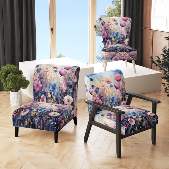 Designart "Purple Dreamy Florals VII" Upholstered Abstract Botanicals Accent Chair and Modern & Contemporary Arm Chair - Multiple Color & Pattern