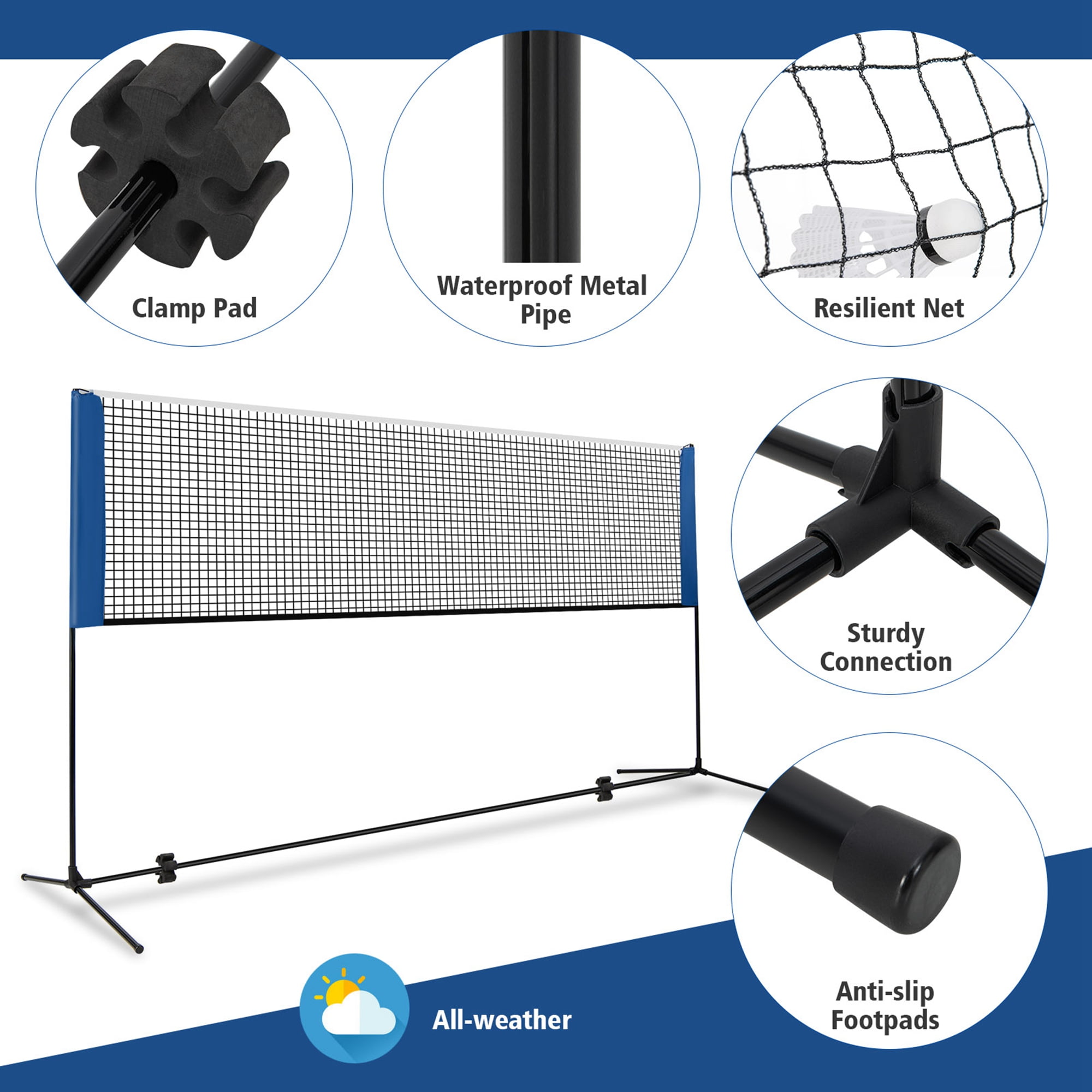Costway 10FT Adjustable Badminton Net Set W/2 Shuttlecocks Portable Carry Bag