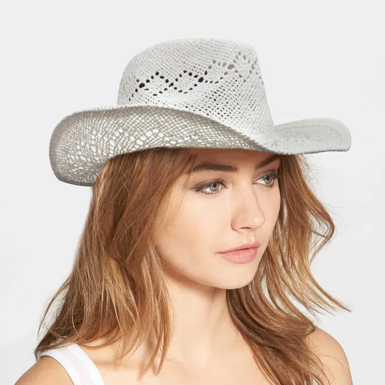 Straw Cowboy Cowgirl Hat for Women with Beaded Trim and  display picture 2