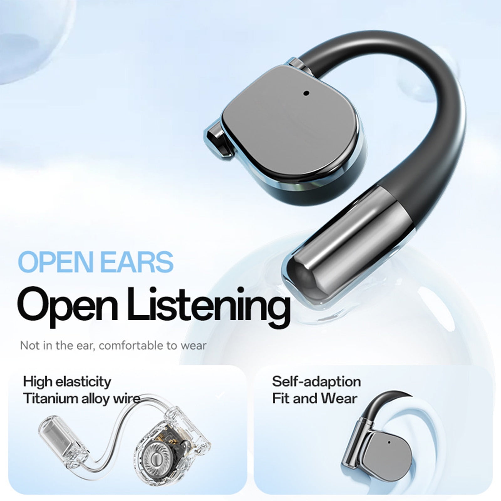 Nkmbld Noise Cancelling Headphones Wireless Bluetooth Earphones Open End Non in Ear HD Call Digital Display Earphones, Black