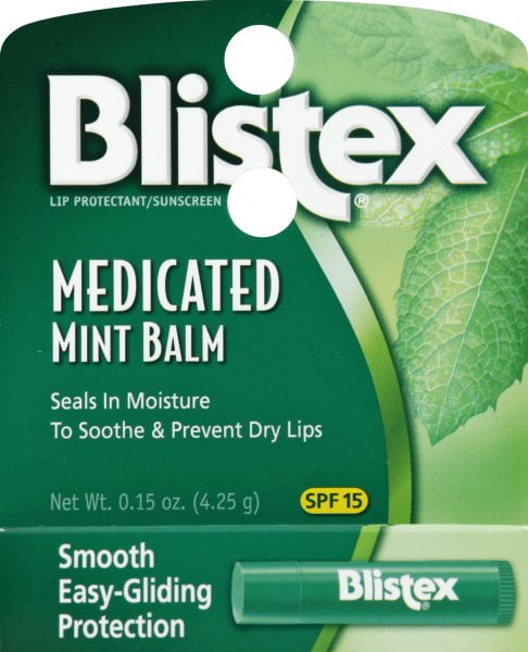 Blistex Medicated Mint Lip Balm, Seals in Moisture to Soothe and Prevent Dry Lips, Smooth Easy-Gliding Protection, Anti-Aging, Lip Protectant and Sunscreen, SPF 15, 0.15 oz