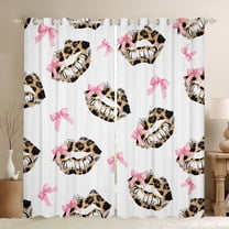 Homewish Female Men Women Animal Cheetah Print Curtains Pack of 2 (42x84 Each),Kawaii Pink Ribbon Bow Curtains Blackout,Vintage Aesthetic Bedroom Curtains,Luxury Bedroom Decor