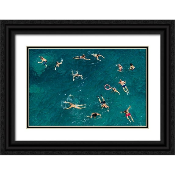Tonti, Carlo 18x13 Black Ornate Wood Framed with Double Matting Museum Art Print Titled - Blue water swim