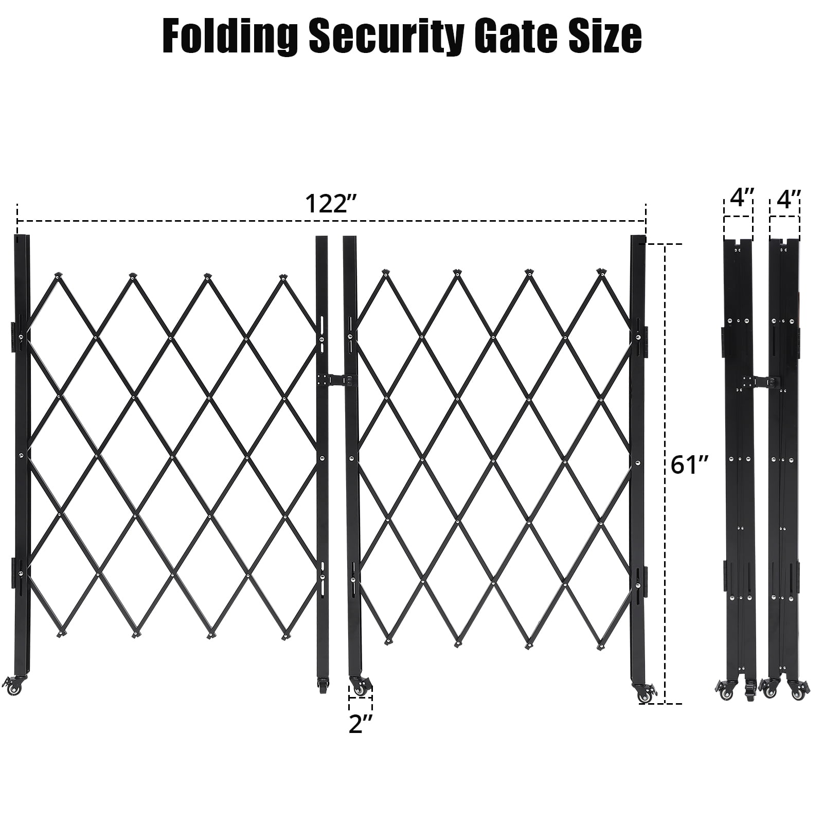 Retractable Double Folding Gate with 360° Rolling Casters - Heavy-Duty Steel Construction for Home and Industrial Security