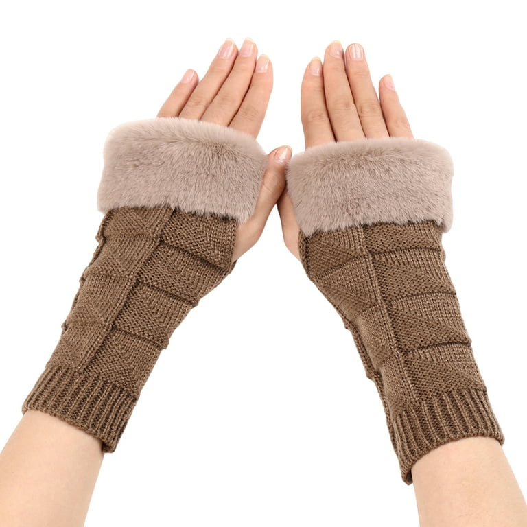 Biplut 1 Pair Women Gloves Half Finger Flip Fuzzy Solid Color Stretchy Keep  Warm Super Soft Autumn Winter Lady Writing Gloves for Going Out 