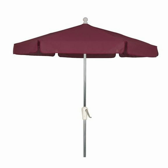7.5' Hex Garden Patio Umbrella 6 Rib Push Up Bright Aluminum with Burgundy Vinyl Coated Weave Canopy