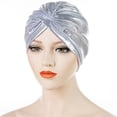 thumbnail image 6 of Women Ladies Forehead Crossed Stamping Laser Muslim Hijab Hat Turban Hat Indian Hat Pullover Hat SILVER, 6 of 8